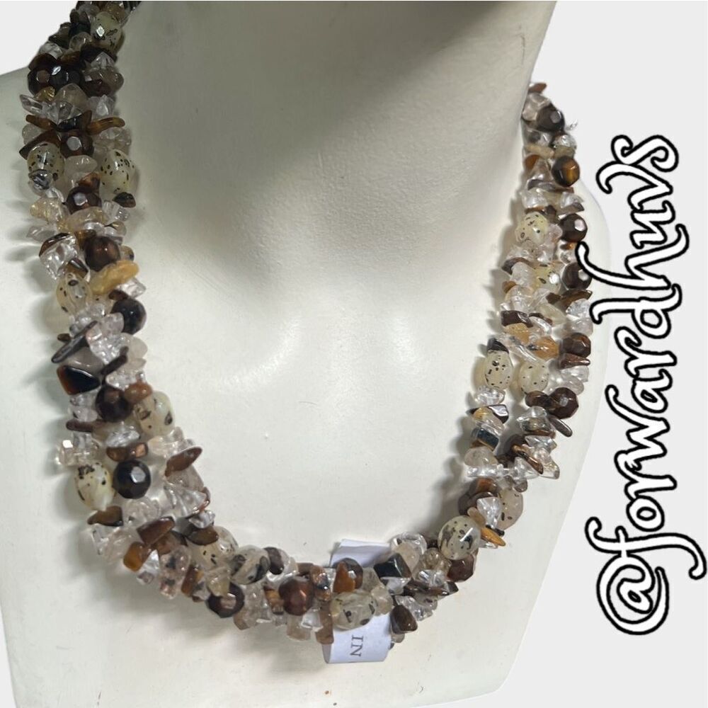 3 Strand Polished Chip Necklace | Quartz & Unidentified Stones | New